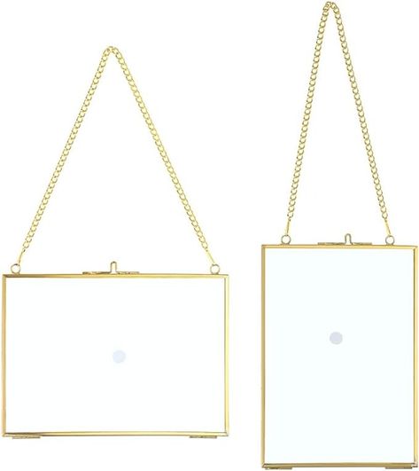 SUMTree Set of 2 Golden Glass Hanging Photo Picture Display Frame, Floating Glass Picture Frame with Chain for Family Tree Mini Photo, Pressed Flower, collage, etc, 4 * 6 inch : Amazon.co.uk: Home & Kitchen Pressed Flower Collage, Frame For Photo, Wall Hanging Photo Frames, Hanging Photo Frame, Wall Art Work, Gallery Frame Set, Photo Gallery Wall, Glass Picture Frame, Brass Wall Hanging