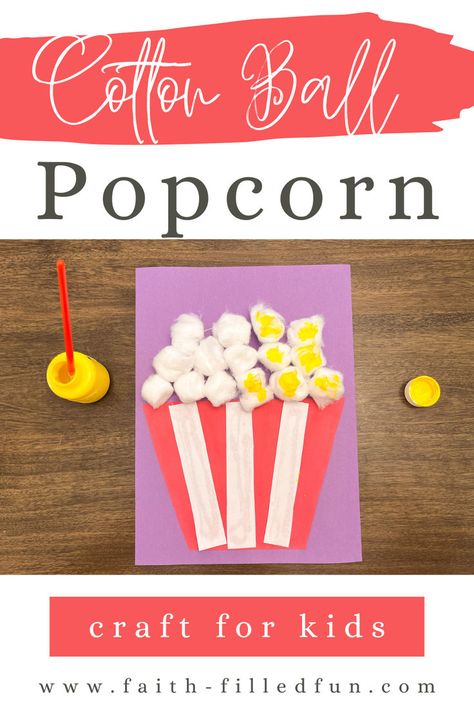 cotton ball popcorn craft for kids Circus Activities Preschool Crafts, Popcorn Arts And Crafts, Carnival Themed Arts And Crafts, Fair Crafts For Toddlers, Carnival Themed Crafts For Kids, Carnival Crafts For Toddlers, Carnival Art Projects For Kids, Popcorn Crafts For Kids, Circus Crafts For Toddlers