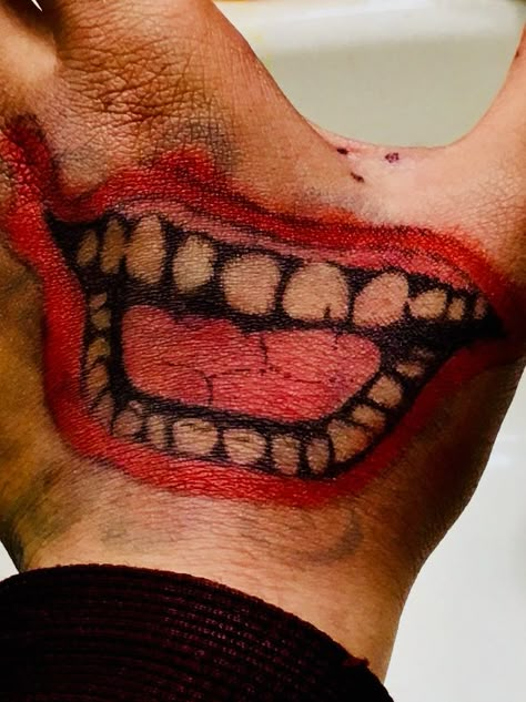 Joker Hand Tattoo Remake 8/30/18 Jokers Hand Tattoo, Joker Tattoo Hand, Fantasia Party, Joker Hand Tattoo, Portrait Prompts, Joker Hand, Joker Aesthetic, Purple Costume, Halloweenský Makeup