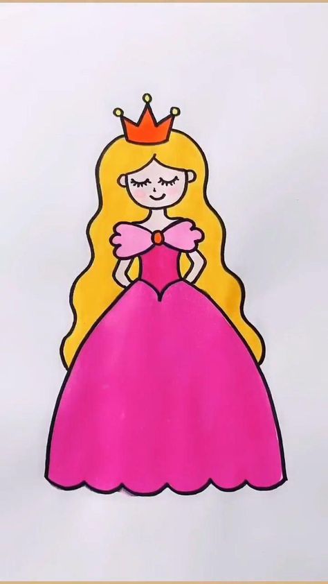 Easy Drawings With Steps, Cartoon Princess Drawings, How To Make Cute Drawings, Cute Princess Drawings Easy, How To Draw A Princess For Kids, Cute Princess Drawing, Princess Painting Ideas, How To Draw A Princess, Cute Drawing Ideas Easy Step By Step