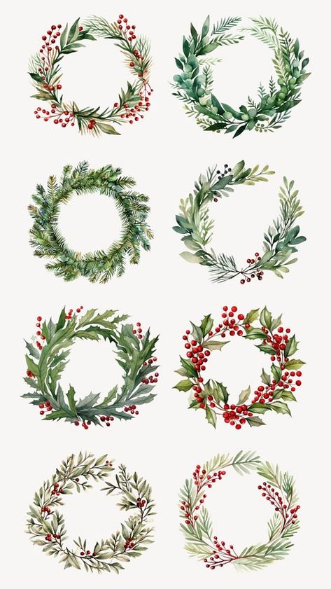 Christmas Wreath Painting Watercolor, Christmas Poster Graphic Design, Christmas Drawings Watercolor, Watercolour Wreath Christmas, Christmas Wreaths Painting, Christmas Wreaths Watercolor, Christmas Watercolor Wreath, Watercolour Christmas Wreath, Christmas Wreaths Illustration