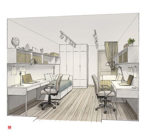 Office Perspective, Sketch Moodboard, Sketch Techniques, House Projects Architecture, Arch Sketch, Office Cabin, Interior Sketches, Illustration Architecture, Drawing Interior