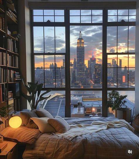 On Top Of Building, Top Of Building, Nyc Apartment Aesthetic, Apartment Views, New York Studio Apartment, Nyc Studio Apartments, New York Bedroom, Nyc Loft, Nyc Penthouse