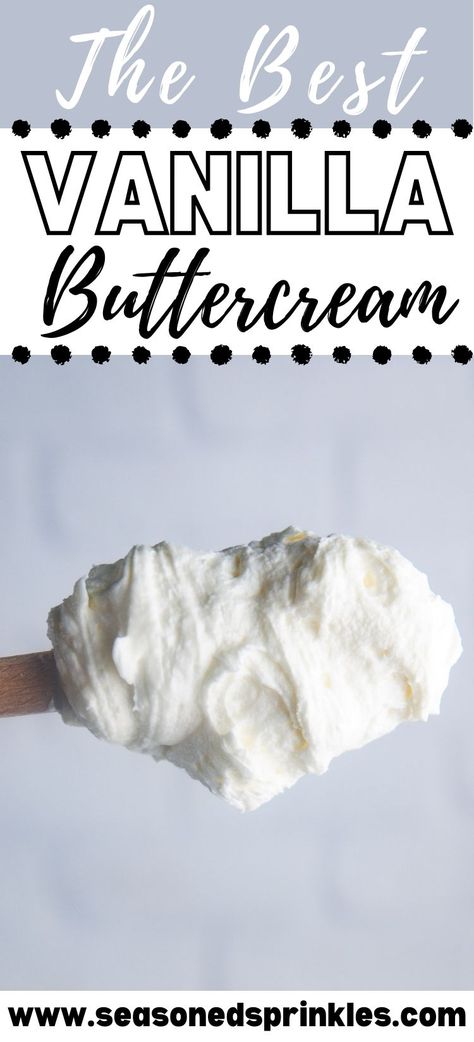 Learn how to make the best creamy vanilla buttercream icing recipe with this easy recipe. Just a few ingredients and an easy prep and you have a yummy, classic frosting for cupcakes, cakes, and other baked goods. #recipe #buttercream #vanilla #baking #frosting #icing Ice Cream Icing Recipe, How To Make Homemade Icing, Vanilla Icing Recipe Easy, Home Made Icing, Vanilla Cake Icing, Butter Icing Cake, Butter Cream Frosting Recipe, Best Vanilla Buttercream, Cake Icing Recipe