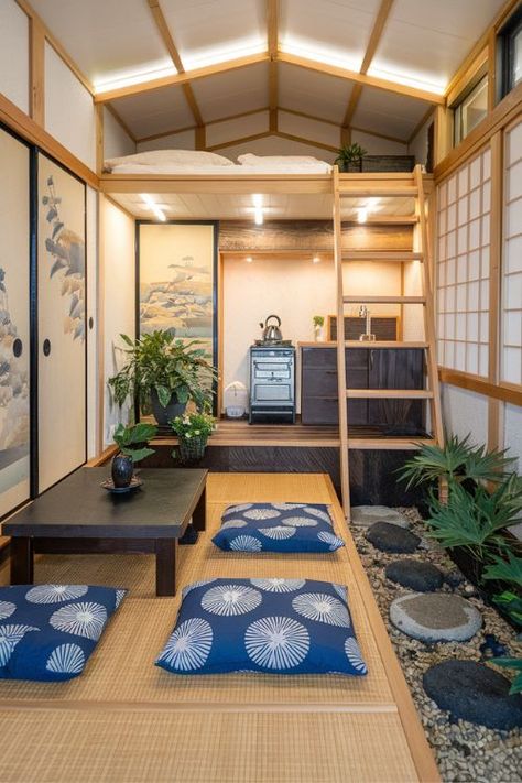 15 Japanese Garden Tiny House Ideas Small Japanese House Interiors, Zen Tiny House, Tatami Room Modern, Japanese Interior Modern, Traditional Japanese House Interiors, Japanese Tiny House Design, Tiny Japanese House, Zen Principles, Japanese Style Tiny House