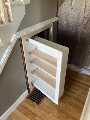 Enclosed Stairway, Secret Doors In Houses, Hidden Bookshelf Door, Bookshelf Doors, Hidden Door Ideas, Secret Bookshelf, Bookcase Doors, Hidden Doors In Walls, Hidden Door Bookcase