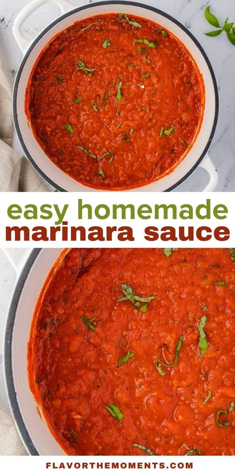 Homemade Marinara Sauce is thick, rich and so fresh tasting because there are no artificial flavors or preservatives! It takes just 5 minutes of prep, utilizes a handful of pantry staples, and it's ready in about 30 minutes! #marinara #easyrecipes #glutenfree Marinera Sauce Recipe, Fresh Tomato Marinara Sauce, Easy Homemade Marinara Sauce, Italian Sauce Recipes, Fresh Basil Recipes, Best Marinara Sauce, Fresh Herb Recipes, Easy Marinara Sauce, Homemade Marinara Sauce