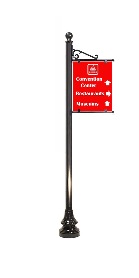 Directional Sign with Scroll Brackets - Wayfinding Sign D Directional Signs Design, Street Scape, Street Signage, Way Finding, Entrance Signage, Carnival Birthday Party Theme, Sign Bracket, Custom Cast, Custom Street Signs