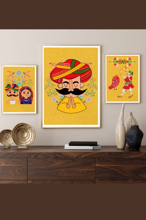 Rajasthani Art Wall Decor Art Rajasthani Art Design, Rajasthani Wall Art, Rajasthani Art, Bedroom Drawing, Fusion Art, Art Traditional, Wall Painting Decor, Painting Decor, Madhubani Painting