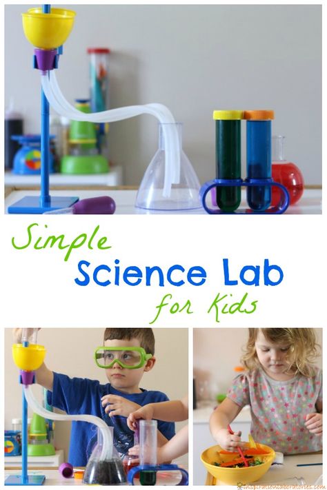 Set up a simple science lab for kids to conduct science investigations. Science Lab Preschool, Science Lab Dramatic Play Preschool, Kids Science Lab Room Ideas, Science Lab Dramatic Play, Home Science Lab, Play Science Lab, Preschool Invitations, Social Emotional Development Activities, Kids Science Lab