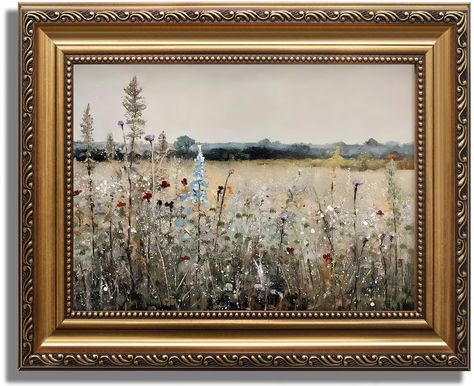 PRICES MAY VARY. 【Gold Framed Wall Art- Women Painting】Featuring country meadow landscape, the farmhouse decor wall art captures the beauty and tranquility of nature, bringing a sense of wonder into your living space. The gold framed vintage bathroom wall art decor is ideal for farmhouse decoration, this artwork adds a rustic touch to your bathroom, bedroom, and living room, creating a serene and cozy atmosphere. 【High Quality Materials】The gold framed vintage wall art is printed on canvas wrapp Living Room French, Wildflowers Field, Art For Room Decor, Wall Art For Room, Large Scale Wall Art, Art For Room, Meadow Landscape, Canvas Photo Wall, Aesthetic Gold