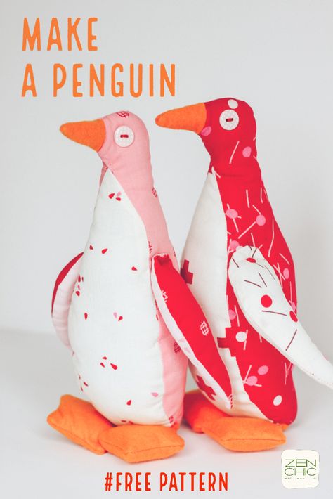 Penguin Stuffy Pattern, Stuffed Penguin Sewing Pattern Free, Penguin Sewing Pattern Free, Free Pattern Stuffed Animal, Fabric Birds Pattern Free, Adorable Penguins, Toys To Sew, Purl Bee, Penguin Pattern