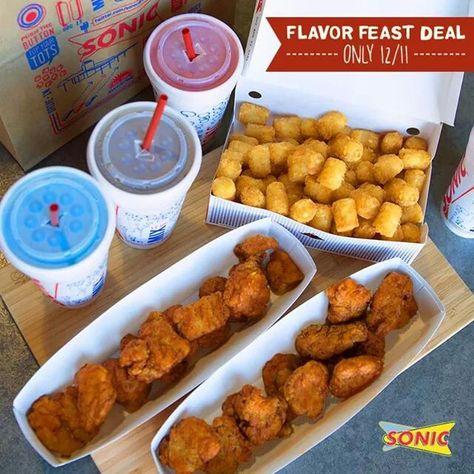 Sonic Drive-In Sonic Food, Sonic Fast Food, Sonic Restaurant, Fast Food Advertising, Fries Chicken, Sonic Drive In, American Fast Food, Boneless Wings, Sports Bars