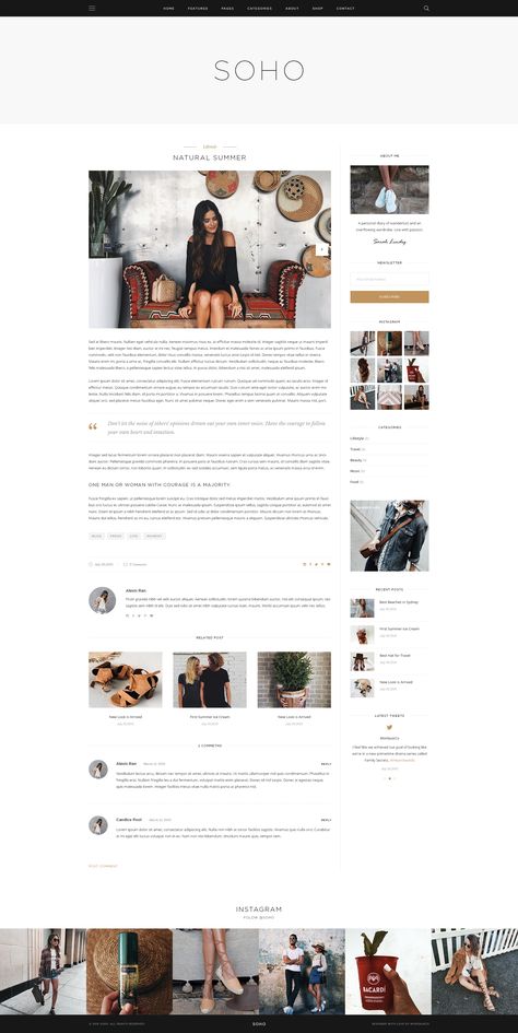 SOHO - Personal Blog PSD Template for Travelers and Dreamers #Blog, #Personal, #SOHO, #PSD Libre Baskerville, Website Design Minimalist, Webpage Design Layout, Blog Post Layout, Blog Template Design, Blog Post Design, Fashion Web Design, Blog Post Template, Website Design Inspiration Layout