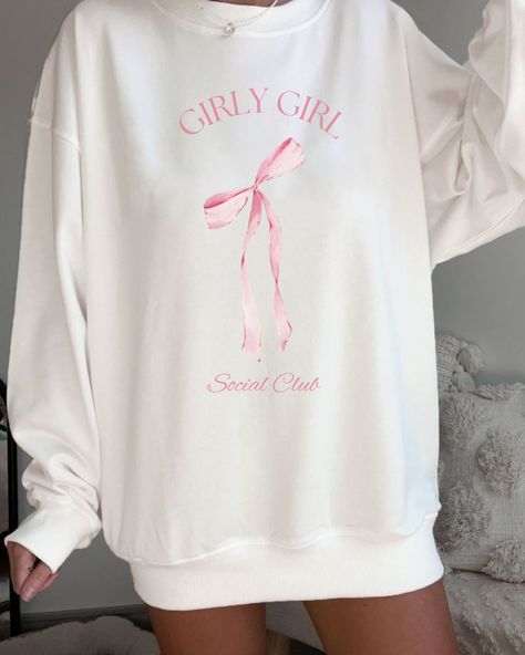 Girly Girl Social Club, Coquette Bow, Girly Sweater, Pinterest Aesthetic Bow Sweatshirt, Gift For Her Girly Sweatshirt, Side Bow Sweatshirt, Summer Crew Neck T-shirt With Bow, Bow Side Sweatshirt, Bow Sweatshirt, Embroidered Bow Sweatshirt, Trendy Crew Neck T-shirt With Bow, Hoodie Girl, Social Club