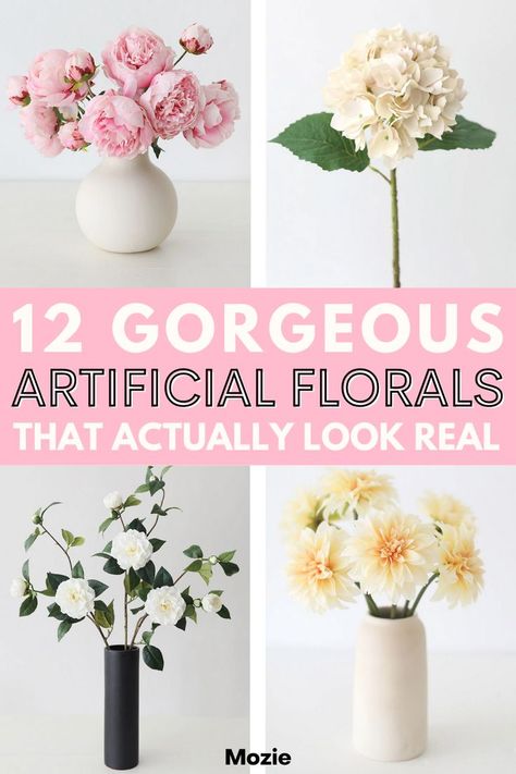 12 gorgeous fake flowers that actually look real! Faux Flower Arrangements Bathroom, Faux Flowers Bedroom Decor, Fake Flower Arrangements For Home, Fake Floral Arrangements, Best Fake Flowers, Fake Flower Arrangements Diy, Flowers Bedroom Decor, Real Apartment, Flower Arranging Class