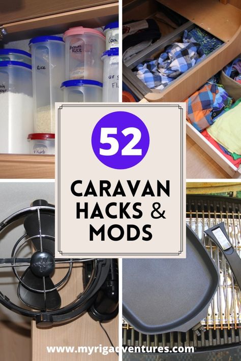 Caravan Food Storage, Caravan Hacks Australia, Caravan Must Haves, Caravan Tips And Tricks, Caravan Hacks Space Saving, Camper Trailer Hacks Australia, Camper Hacks Diy Tips And Tricks, Caravan Storage Ideas Australia, Caravan Storage Ideas Space Saving