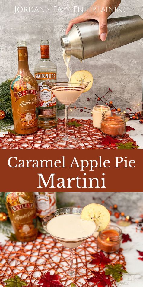 Apple Pie Martini Pioneer Woman, Bailey Apple Pie Drink Recipe, Apple Caramel Martini, Apple Caramel Drink, Carmel Kiss Vodka Drinks, Caramel Apple Pie Martini, Caramel Apple Pie Drink Alcohol, Drinks With Kissed Caramel Vodka, Drinks To Make With Caramel Vodka