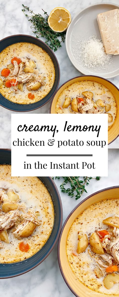 This hearty chicken and potato Instant Pot soup is bursting with flavor.  It’s creamy and has fresh squeezed lemon juice to add brightness making it perfect for a weeknight meal. Lemony Chicken Soup, Instapot Chicken And Potato Soup, Chicken And Potatoes Recipes Instant Pot, Bri Mckoy Recipes, Instant Pot Chicken And Potato Soup, Instant Pot Chicken Potato Soup, Instant Pot Soup Potato, Chicken Potato Soup Instant Pot, Lemon Chicken Potato Soup