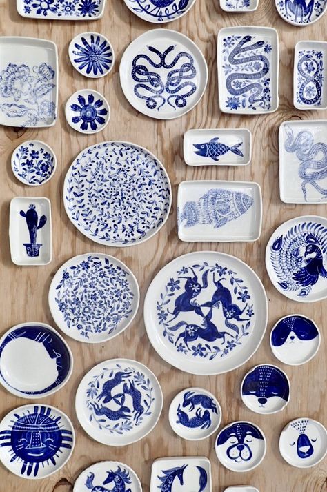 Ceramics by Becca Jane Koehler Pretty Dishware, Themed Trees, Painted Ceramic Plates, Christmas Beach, Pottery Painting Designs, Linocut Art, White Pottery, Blue Pottery, Diy Pottery