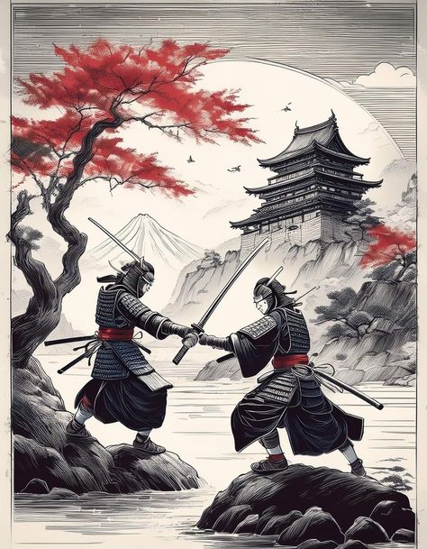 Samurai And Dragon, Samurai Illustration, Japanese Art Samurai, Samurai Tattoo Design, Samurai Wallpaper, Samurai Artwork, Warrior Tattoo, Samurai Tattoo, Wolf Spirit