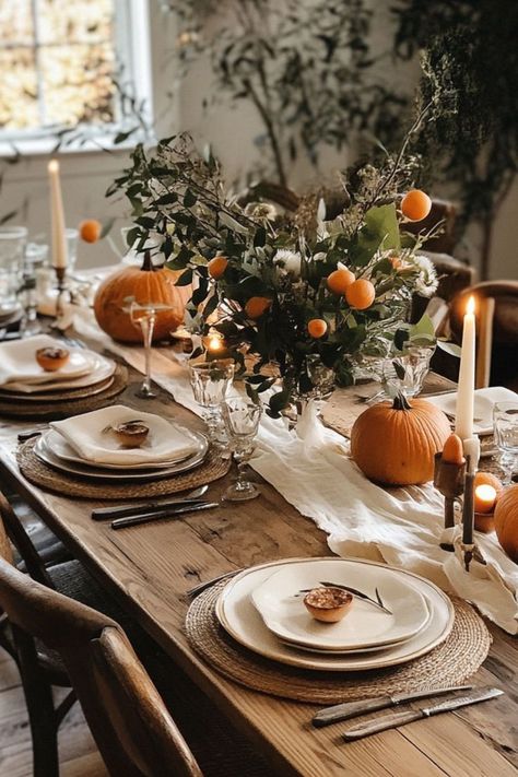 Design a cozy Thanksgiving tablescape with earthy tones, incorporating warm colors and natural elements for an inviting table setting. #ThanksgivingTablescape #EarthyDecor Cottagecore Table Setting, Cottagecore Table, Vintage Table Setting, Cozy Thanksgiving, Earthy Decor, Thanksgiving Tablescape, Tablescape Ideas, Fall Vintage, Autumn Table