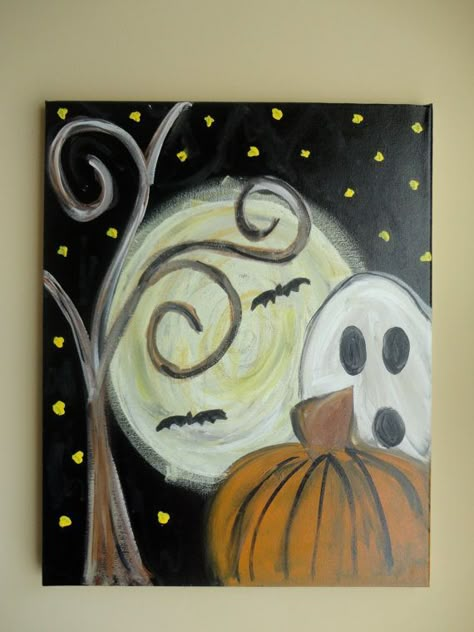 30 Easy Canvas Painting Ideas                                                                                                                                                                                 More Halloween Canvas Paintings, Easy Canvas Painting Ideas, Paint Night Ideas, Fall Canvas, Paint Nite, Holiday Painting, Easy Canvas Painting, Easy Canvas, Painting Party