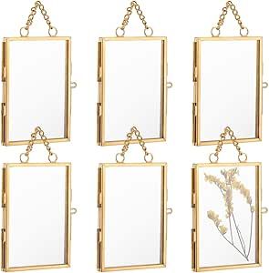 OLYCRAFT 6Pcs Wall Hanging Mini Photo Frames 3.7x2.4 inch Double Glass Picture Frame with Chain Brass Folding Frame DIY Vintage Artwork Display Frames for Pressed Flowers Pictures Home Wall Decor Glass Picture Frame, Mini Photo Frames, Glass Picture Frames, Display Frames, Frame Diy, Double Glass, Hanging Frames, Artwork Display, Mini Photo