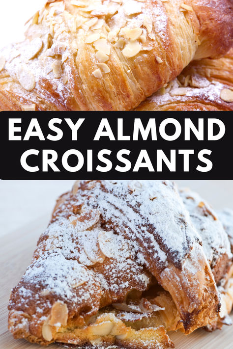 Delicate and flaky almond croissants made from scratch in your own kitchen!  This recipe uses day-old homemade flaky croissants that are filled with a rich and creamy almond cream filling.  The result is delicious bakery-style croissants with an abundance of buttery almond flavor. Homemade Almond Croissants, French Crossaint Recipes, Almond Filling For Croissants, Almond Crossiant Recipes, Almond Croissant Recipe From Scratch, Almond Croissant Filling, Easy Breakfast Pastry, Almond Croissant Recipe, Almond Cream Filling