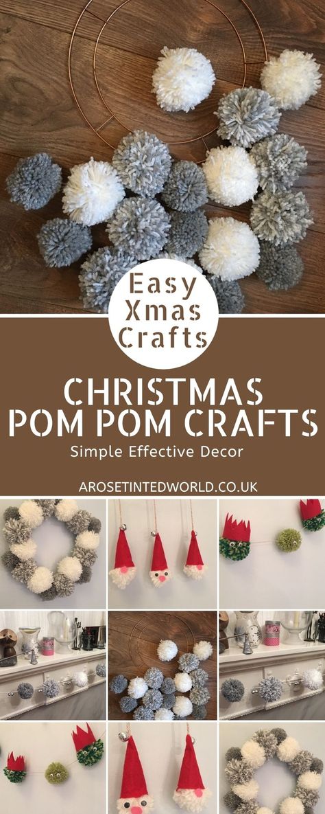 Christmas Wool Decoration, Christmas Pompoms Decorations, Pompom Ornaments Christmas Tree, Pom Pom Xmas Decorations, Pompom Wreath Christmas How To Make, Diy Wool Christmas Decor, Yarn Xmas Decorations, Xmas Crafts Wreaths & Garlands, Wool Xmas Decorations