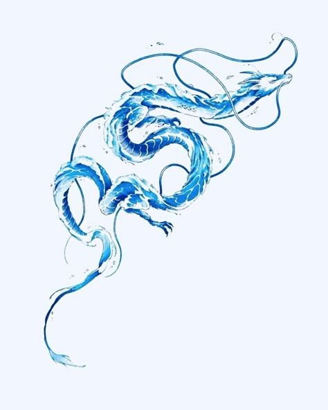 Small Blue Dragon Tattoo, Blue Fairy Tattoo, Chinese Water Dragon Tattoo, Water Dragon Sketch, Japanese Water Dragon Tattoo, Avatar The Last Airbender Dragon, Blue Porcelain Tattoo, Fire Dragon Tattoo, Dragon Tattoo Wrapped Around Arm