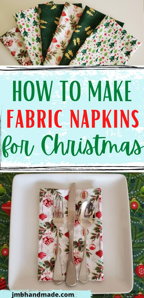 Sew some fabric napkins to dress up your table this Christmas. Quick and easy sewing project so you can make more than one at a time. Perfect sewing pattern to use to make fabric napkins for any occasion. Make Napkins Sewing Projects, Napkin Sewing Ideas, Fabric Napkins Diy How To Make, Cloth Napkin Sewing Pattern, Crafts With Christmas Fabric, Making Napkins Sewing Projects, Sewing Napkins Ideas, How To Sew Table Napkins, Dinner Napkin Sewing Pattern