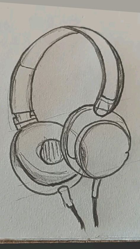 Cute Headphones Drawing, Sketches Headphones, Headphones Aesthetic Drawing, Small Pencil Drawings, Sketch Headphones, How To Draw Headphones, Draw Headphones, Headphones Doodle, Headphone Drawing