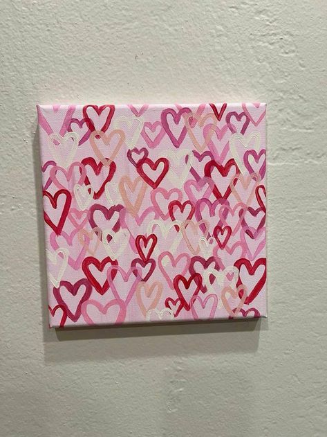 Easy Images To Paint, Mini Canvas Valentine Art, Valentines Theme Painting, Pink Hearts Painting, Simple Paints For Beginners, Valentines Heart Painting Ideas, Cute Painting For Room, Paint And Sip Valentines Ideas, Simple Art To Paint