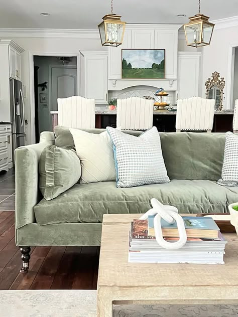 Fancy Sofa, Green Family Rooms, Green Velvet Sofa Living Room, Velvet Couch Living Room, Green Couch Living Room, Green Sofa Living, Velvet Sofa Living Room, Green Sofa Living Room, Lots Of Friends