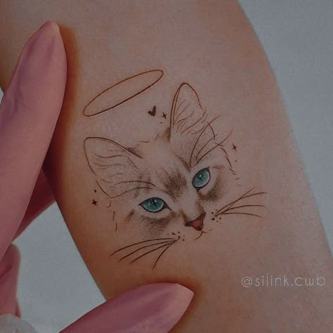 Cat Silhouette Tattoos With Flowers, Dangerous Tattoo Design, Cat Side Profile Tattoo, Passed Cat Tattoo, Cat Tattoo Designs Memorial, Memorial Cat Tattoos, Ginger Cat Tattoo, Dog And Cat Tattoo Together, Tattoo For Cat That Passed