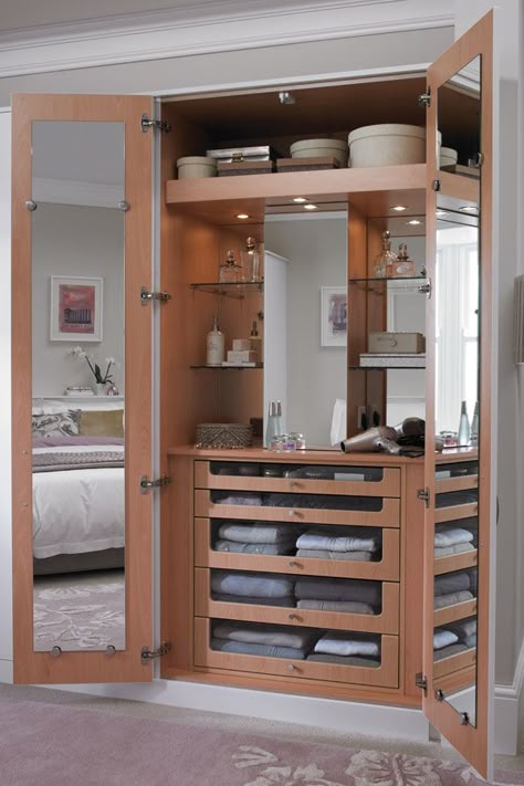 Our discreet dresser can hide behind any wardrobe doors helping you organise in style Sharps Bedrooms, Bedroom Wardrobe Ideas, Bedroom Closet Doors, Wardrobe Wall, Fitted Wardrobe, Dressing Design, Dressing Room Decor, Fitted Bedrooms, Bedroom Cupboard