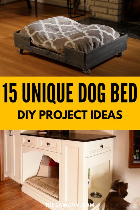 Diy High Dog Bed, Dog Bed Headboard, Large Dog Beds In Bedroom, Creative Dog Bed Ideas, Diy Cute Dog Bed, Diy Giant Dog Bed, Diy Upholstered Dog Bed, Beds With Dog Beds Attached, Dog Beds With Storage