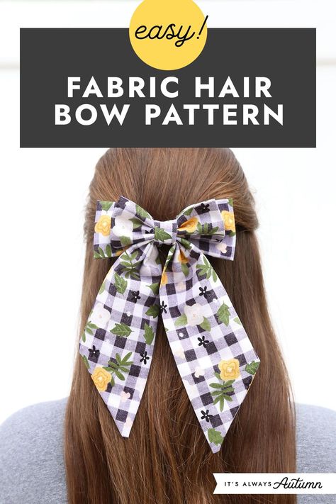 Easy fabric hair bow pattern! Learn how to make beautiful fabric hair bows using less than a quarter yard of fabric. This is an easy sewing project that will take about thirty minutes. Fabric Crafts For Beginners, Scrap Fabric Bows, Hairbow Pattern Printable, Trending Hair Bows, Fabric Bows Pattern, Sew Fabric Bows, Diy Fabric Bows For Hair, Free Hair Bow Pattern, Sew A Hair Bow