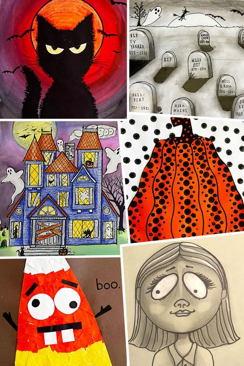 With Halloween being one my students’ favorite times of year, I am always coming up with new Halloween art ideas. I have taught Halloween lessons including cute monsters, witches, haunted houses, spooky cats and pumpkins all while still teaching students new art vocabulary or introducing them to new art techniques. Here are some of my favorites. Halloween Art Projects For 1st Grade, Elementary Halloween Art Projects, Grade 5 Halloween Art, Halloween Art First Grade, 1st Grade Halloween Art Projects, Halloween Elementary Art, Halloween Art Elementary, Kindergarten Halloween Art Projects, Halloween Art Lessons Elementary