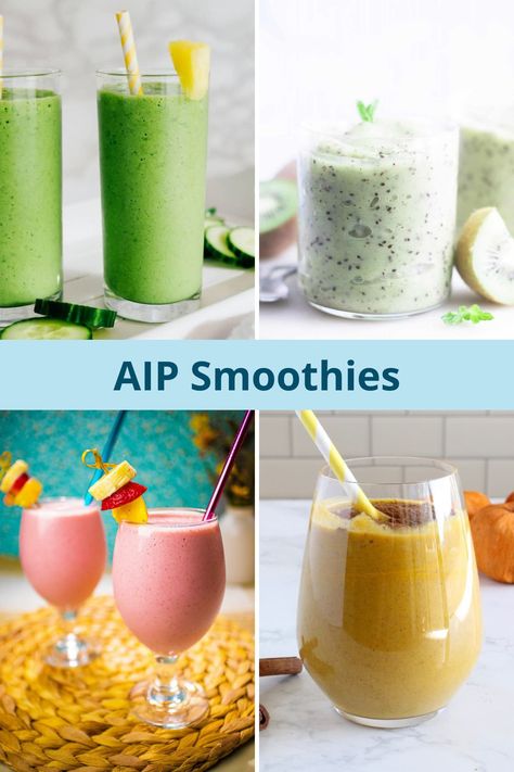 Here's a collection of 12 AIP Smoothies you can make in just a few minutes. They are packed with flavors and incredibly easy to make. Perfect for those who are looking for a quick and nutritious AIP breakfast option. Simple Aip Breakfast, Aip Juice Recipes, Autoimmune Disorder Recipes, Hashimotos Smoothie Recipes, Aip Protein Shake, Aip Smoothies Breakfast, Aip Smoothie Recipes, Aip Freezer Meals, Aip Recipes Breakfast