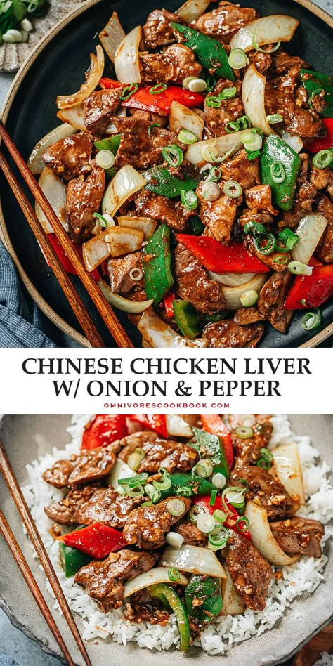 Healthy Chicken Livers Recipe, Asian Chicken Liver Recipes, Chicken Liver And Rice Recipes, Liver Chicken Recipes, Aip Chicken Liver Recipes, Chicken Pepper And Onion Recipes, Chicken Liver Dinner Ideas, Onion And Green Pepper Recipes, Chicken Organs Recipe