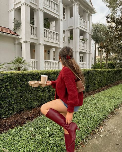 Wine red is the color of the season ♥️🍂🧸🤎🍒💋 Also how perfect for this crazy weather is a cozy cardigan with a mini skirt and boots? Skirt With Thigh High Socks, Tennis Skirt Outfit Plus Size, Tennis Skirt Outfit Winter, Tennis Skirt Outfit Aesthetic, Platform Mary Janes Outfit, Cardigan Skirt Outfit, Tennis Skirt Outfit Street Style, Cute Tennis Skirt Outfits, Mary Janes Outfit