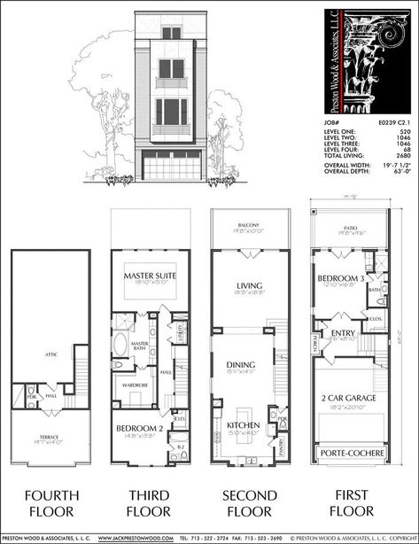 Townhomes, Townhouse Floor Plans, Urban Row House Plan Designers – Preston Wood & Associates Townhomes Modern, Townhome Floor Plan, Townhouse Floorplan, Compact House Plans, Row Housing, Townhouse Plans, Row House Design, Local House, 20x40 House Plans