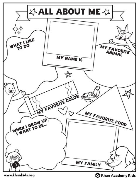 Free All About Me Worksheet - Khan Academy Blog All About Me Worksheet For Kids, All About Me Display, About Me Worksheet, Me Worksheet, Emotion Words, All About Me Worksheet, All About Me Activities, Easy Toddler Activities, About Me Activities