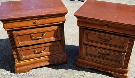 Weekly Updates from My Repurposed Life - 75 new articles Painted Bedroom Ideas, Nightstand Redo, Night Stand Makeover, Painted Nightstands, Black Nightstands, End Table Makeover, Painted Bedroom, Nightstand Makeover, Painted Night Stands