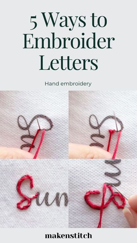 You don’t have to be a pro to embroider letters. With these easy stitches,... How To Cross Stitch Letters, Alphabet Styles Letters, Hand Embroidered Letters Alphabet, Embroider Initials Diy, Simple Name Embroidery, Embroidering Words, Embroidery Alphabet Letters Design, Alphabet Embroidery Patterns Letters, Embroidery Letters Tutorial