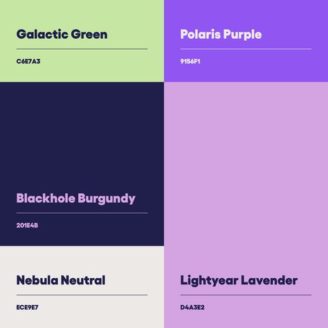 Purple Accent Color Palette, Y2k Color Scheme, Purple Pallet Color, Purple Branding Colour Palettes, Purple And Green Colour Palette, Purple Brand Palette, Blue Purple Green Color Palette, Brand Color Palette Purple, Science Color Palette