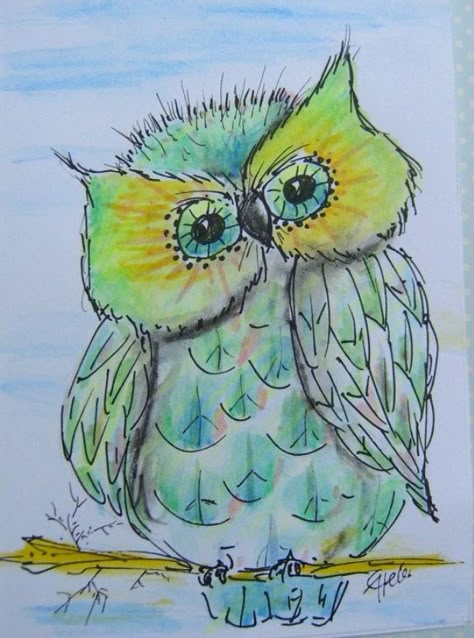 Owl Doodles, Zentangle Animals Art, Watercolor Owls, Quirky Birds, Whimsical Art Paintings, Whimsical Owl, Happy Painting, Contemporary Art Canvas, Whimsical Paintings