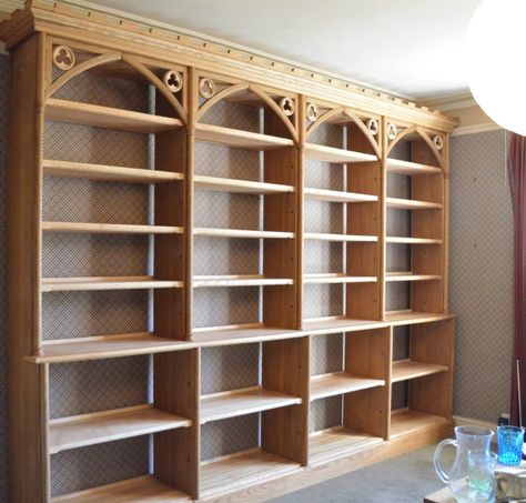 French Style Library, Timeless Bookshelves, Stained Wood Built In Bookshelves, Built In Bookshelves Gothic, Best Home Upgrades, Cottage Style Bookshelves, Unique Wall Bookshelves, Fancy Bookcase, French Country Library